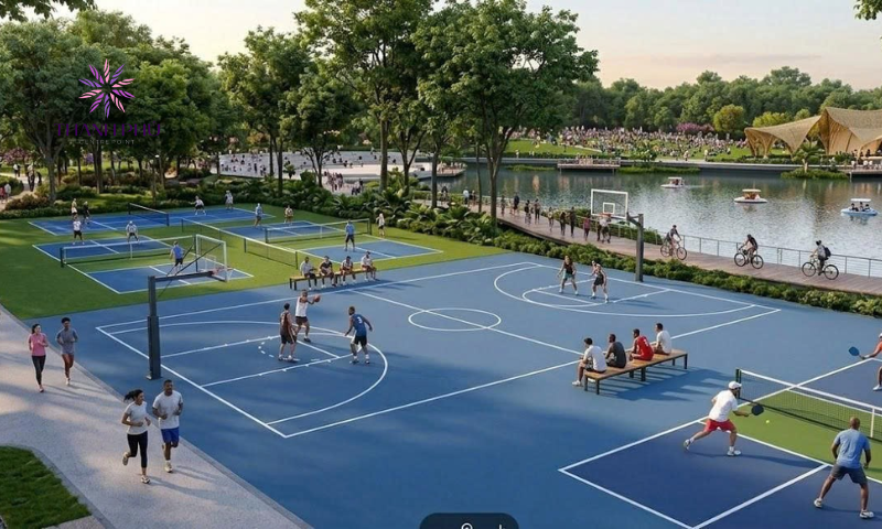 Không gian thể thao ven hồ hiện đại, xanh mát và sôi động